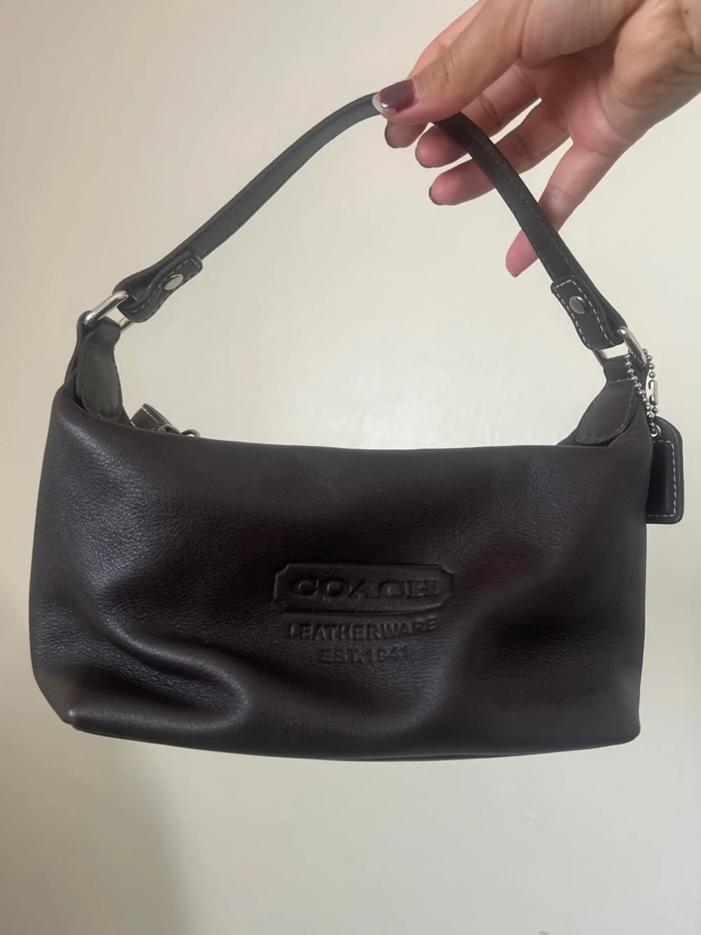 Coach Dark Brown Embossed Leather Mini Hobo